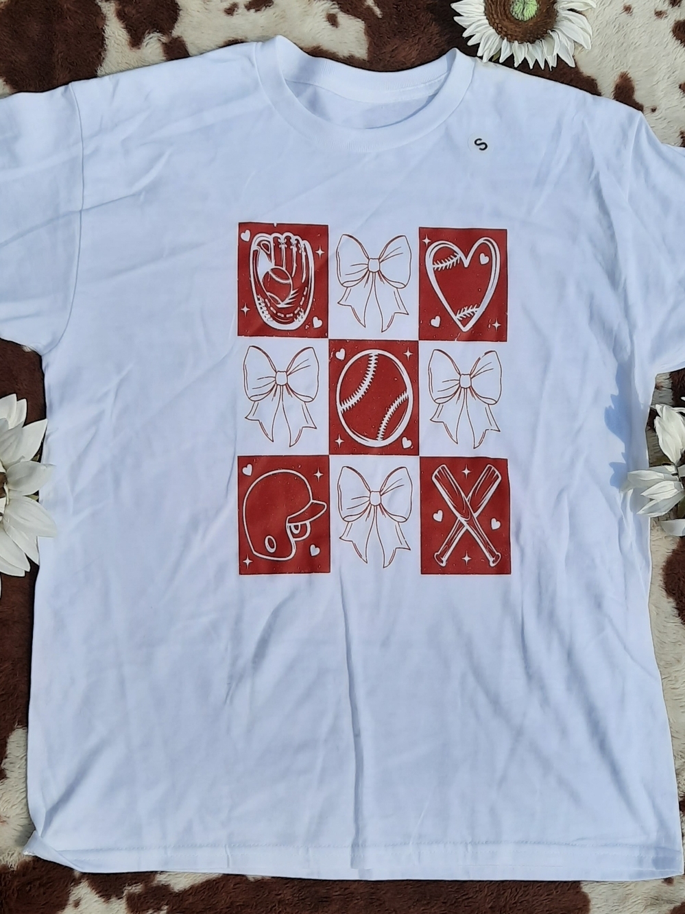 Bella Canvas White Tee with Red Baseball & Bows